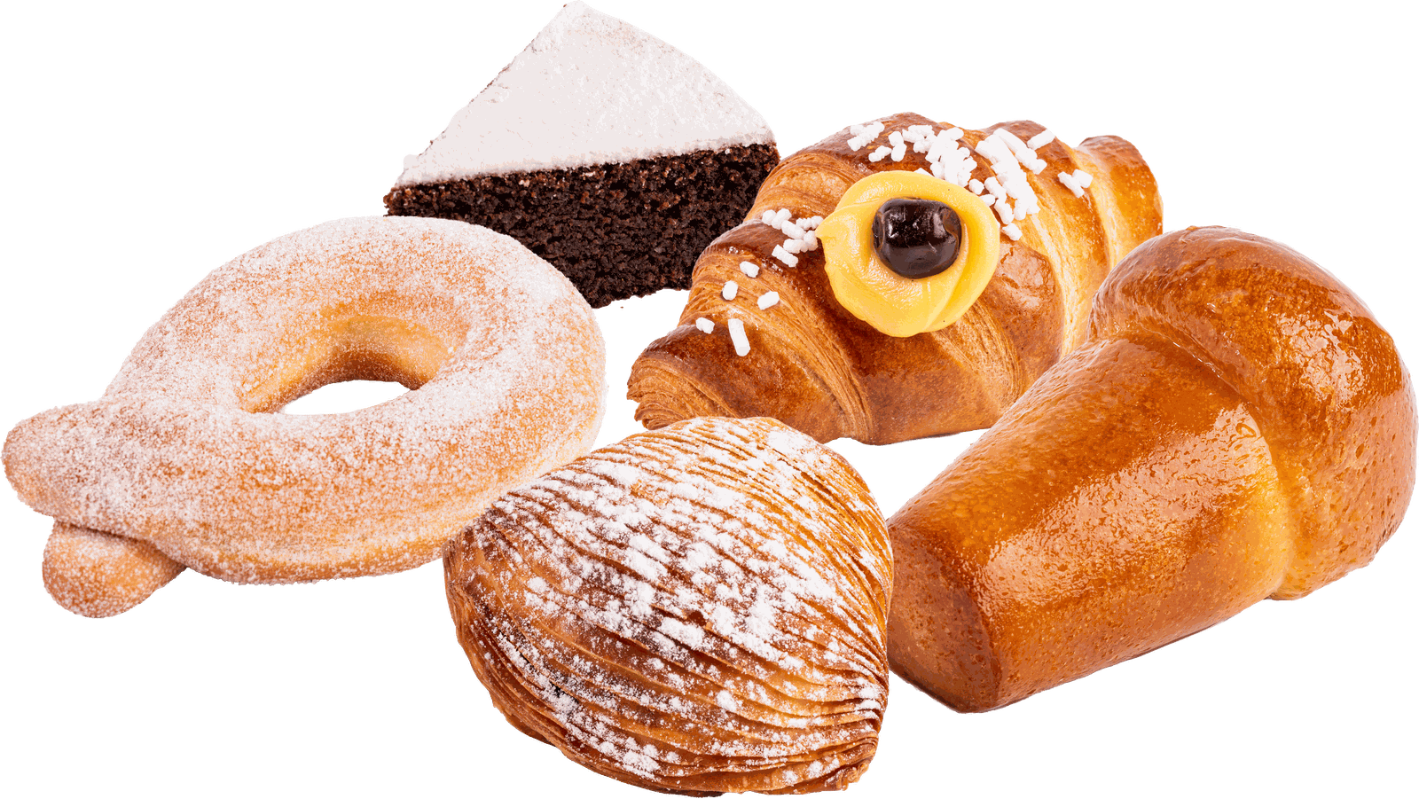 Graffa, caprese al cacao, cornetto ischitano, babà e sfogliatella riccia